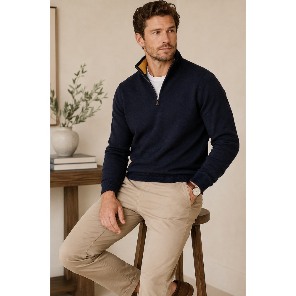 Banana Republic Cotton Cashmere Quarter Zip Sweater Men's M Navy